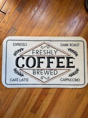 Freshly Coffee Brewed Beige Kitchen Mat